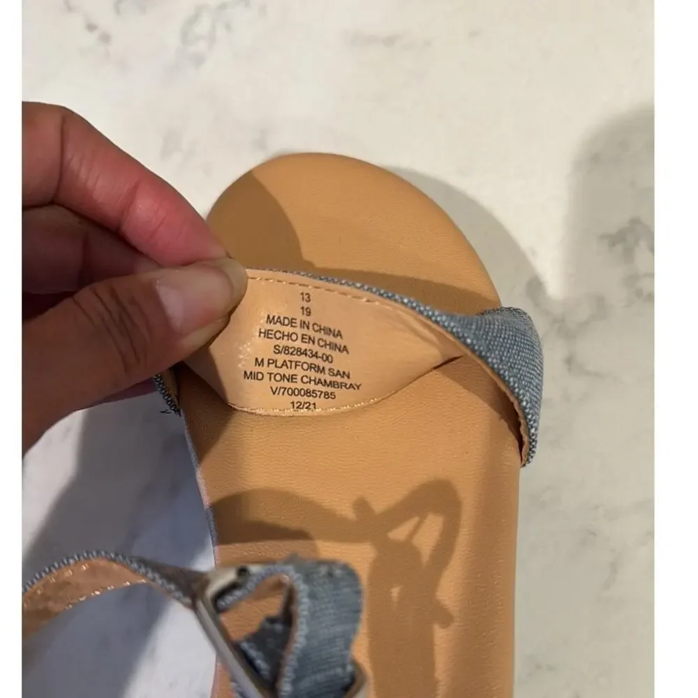 Old Navy Sandals Girls Size 13 Blue Chambray Denim Platform summer coastal